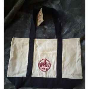 Trader Joe's Large Canvas Tote Bag Reusable Heavy Duty Cotton Navy Blue New Tag